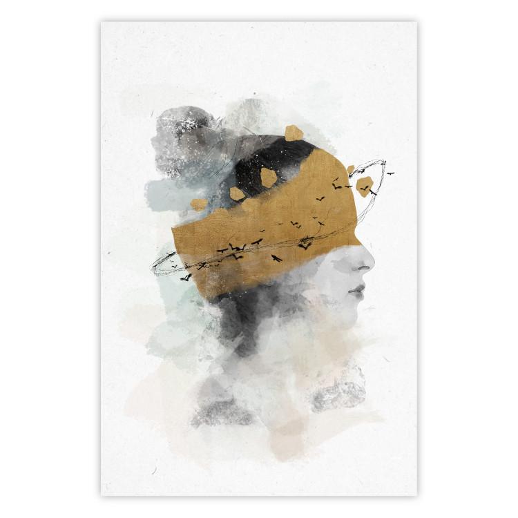 Poster Lost in Thought - Watercolor Portrait of a Woman With Golden Accents