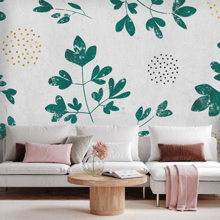 Wall Mural Natural landscape - plant motif with twigs and leaves on grey background