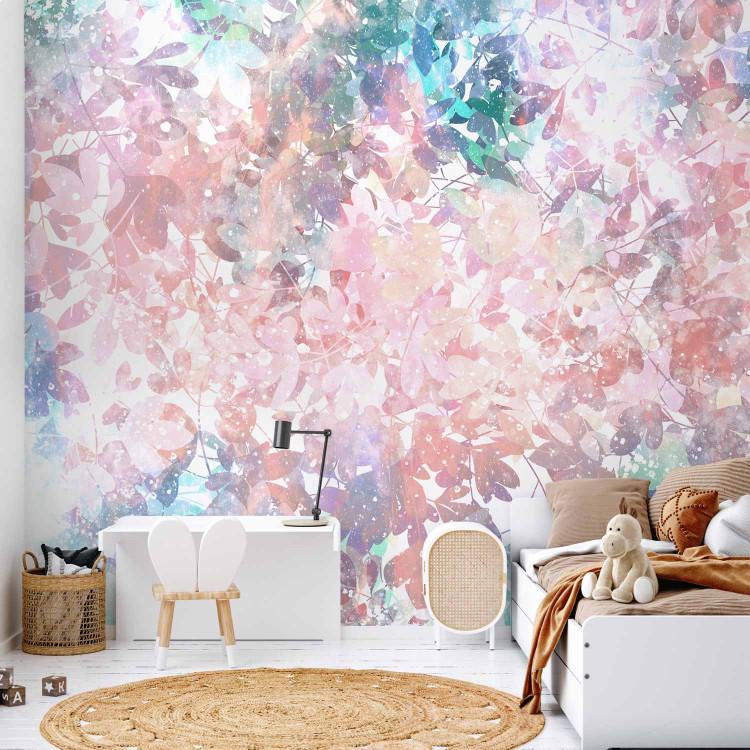 Wall Mural Magic garden - spring branches and leaves in pastel colours