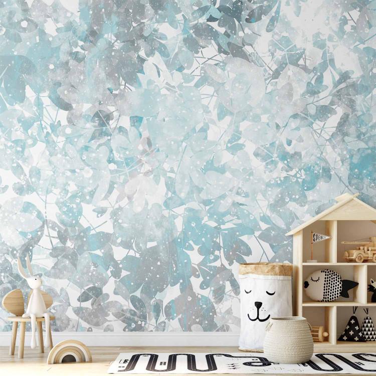 Wall Mural Magic garden - twigs and leaves in blue colours with patterns