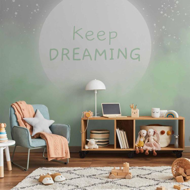 Wall Mural Keep Dreaming inscription on the moon - sky and clouds in shades of green