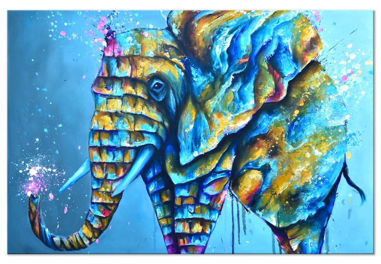 Canvas Print Elephant on Blue Background (1-piece) - animal colorful fantasy