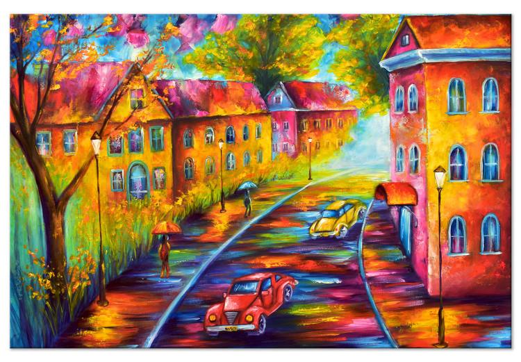 Canvas Print Evening I (1-piece) - colorful landscape with a street in the city center