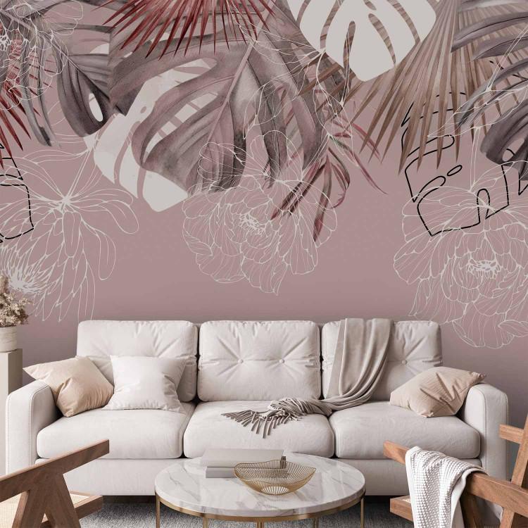 Wall Mural Elegant nature - exotic plant motif in a dense pink composition
