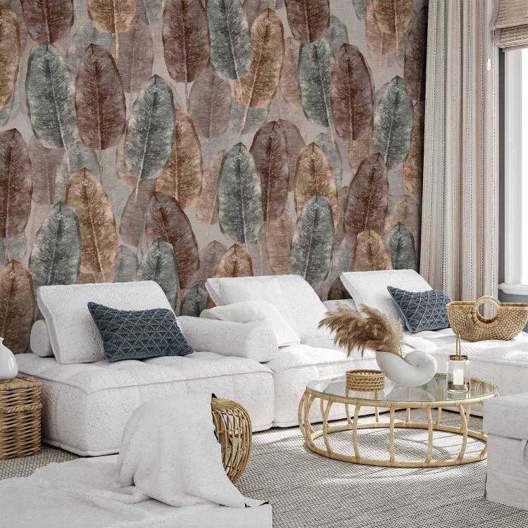 Wall Mural Nature pattern - background with cool composition of beige leaves in boho style