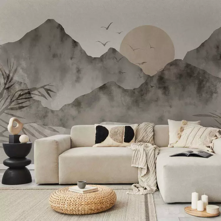 Wall Mural Wabi-sabi landscape - sunset and mountain landscape in Japanese style