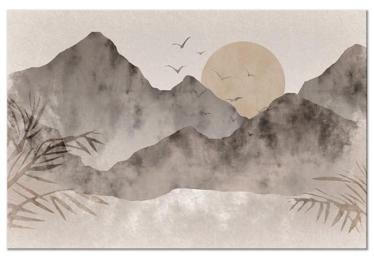 Canvas Print Wabi-Sabi Landscape (1-piece) - sunrise and birds against a mountain backdrop