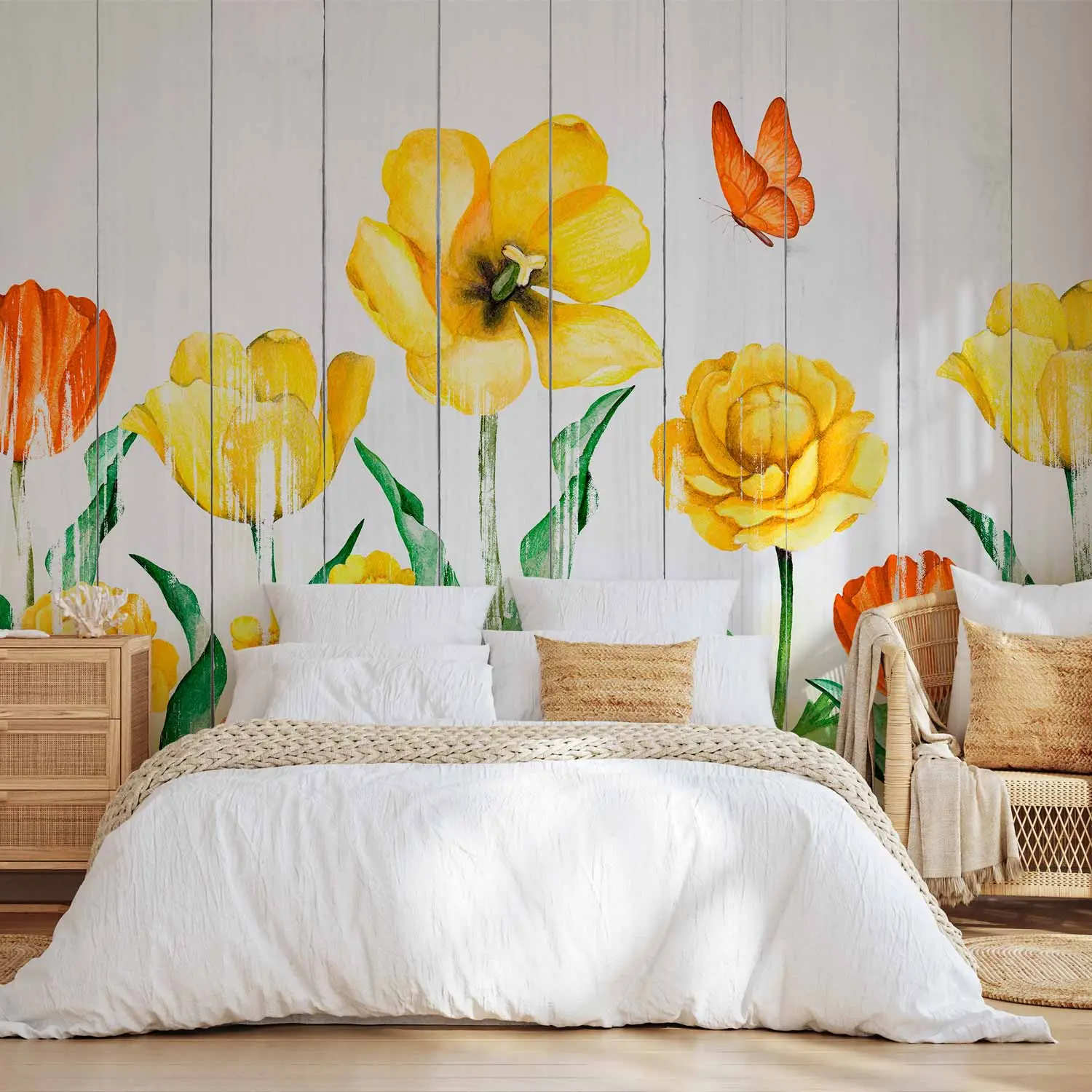 Photo Wallpaper Tulips in a meadow - yellow flowers on a