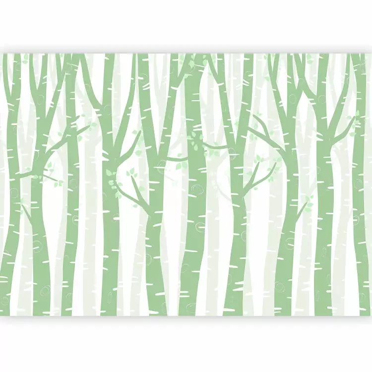 Pastel forest - green birch trees with light leaves on branches