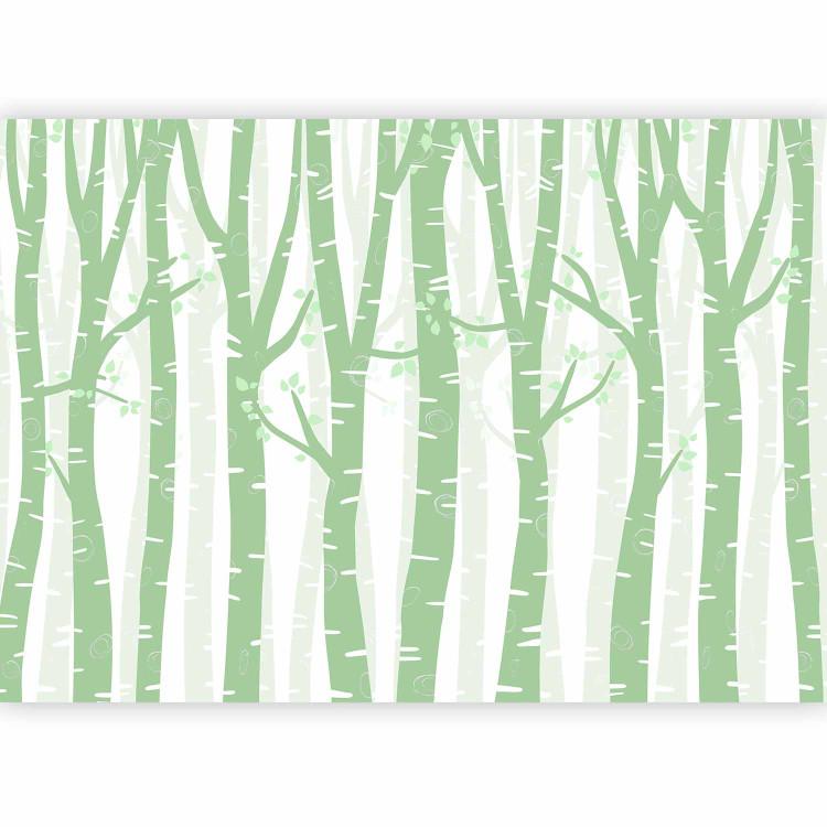 Pastel forest - green birch trees with light leaves on branches
