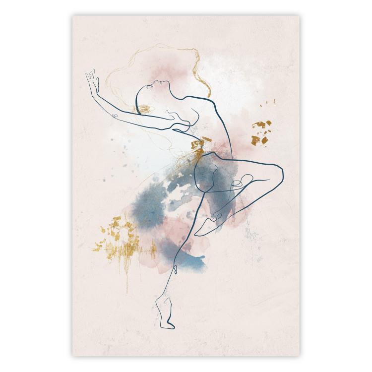 Linear Woman - Drawing of a Dancing Ballerina and Delicate Watercolor Stains