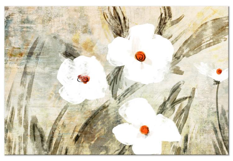 Canvas Print Dose of Nature (1-piece) wide - white wildflowers in retro style