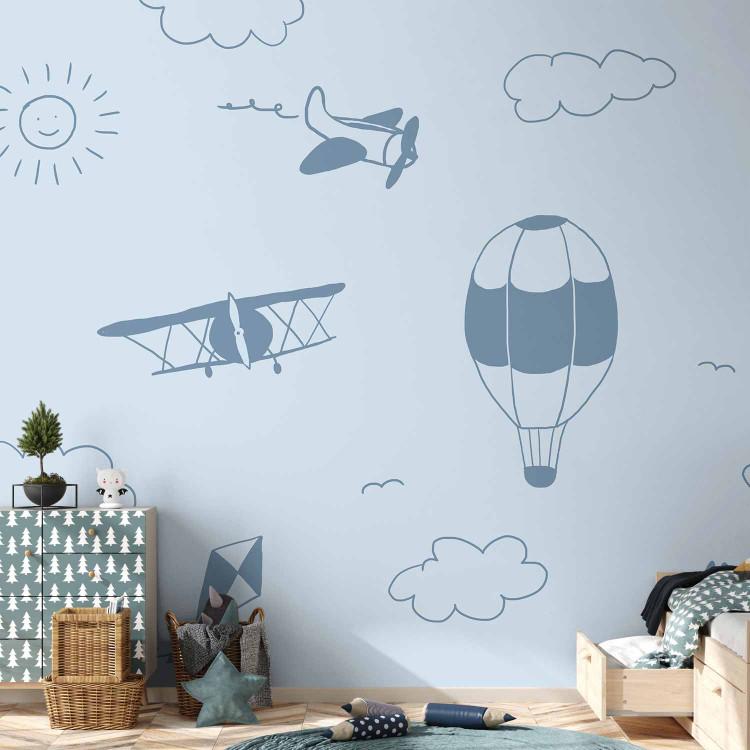 Wall Mural Sky Flight - Drawn Planes on the Background of a Blue Sky With Clouds