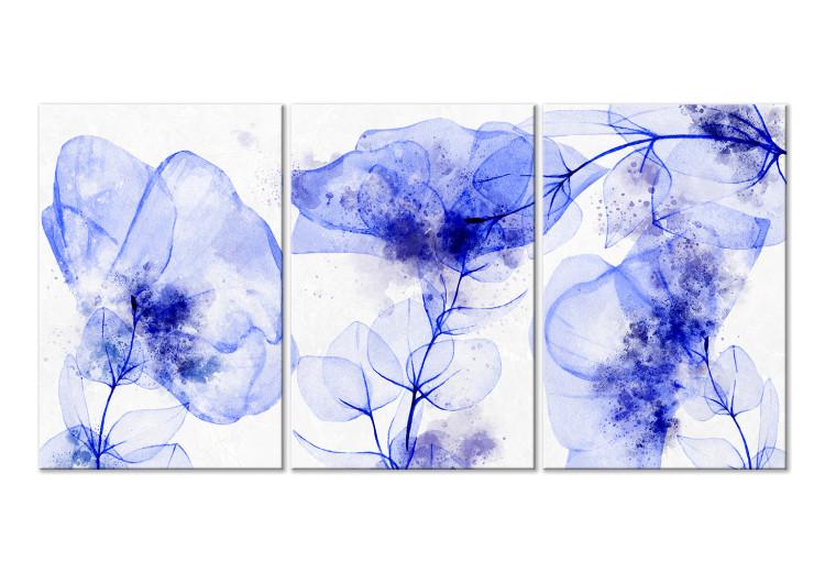 Canvas Print Blue Flowers (3-piece) - plants painted with watercolors and ink