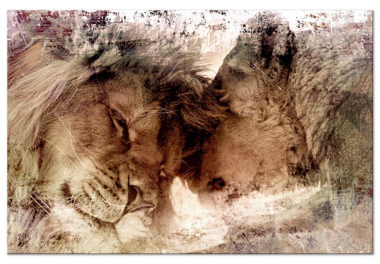 Canvas Print Lions (1-piece) - animals in loving harmony in warm colors
