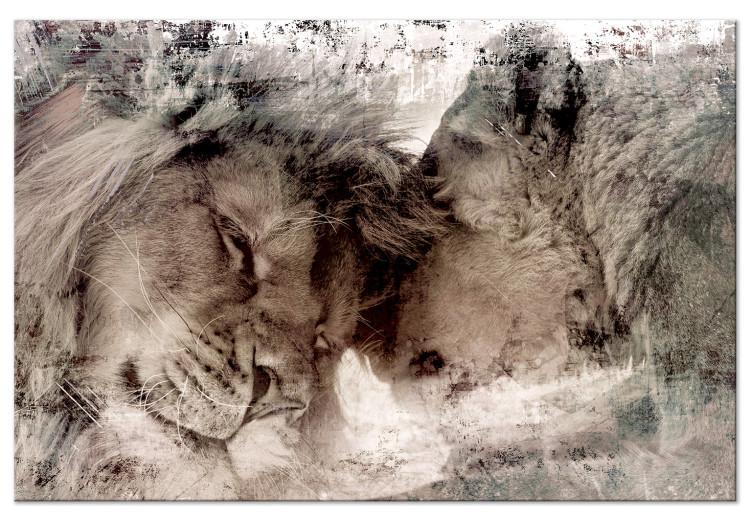 Canvas Print In Love Lions (1-piece) - animal love in neutral colors