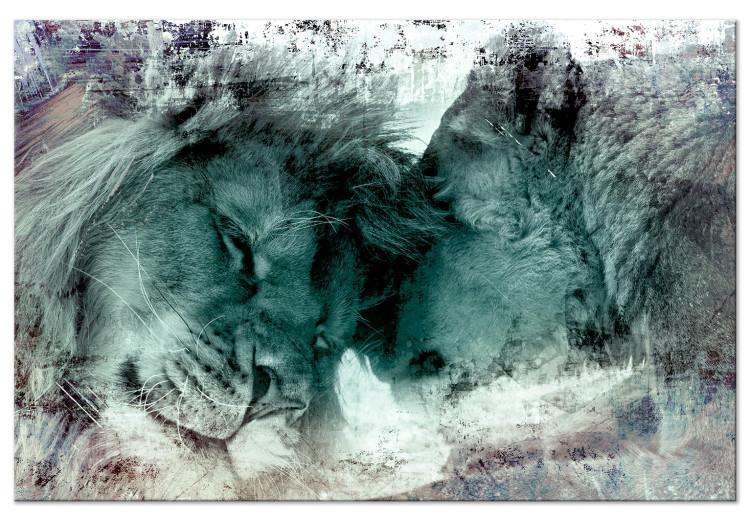 Canvas Print Lions (1-piece) - animals in loving harmony in cool colors
