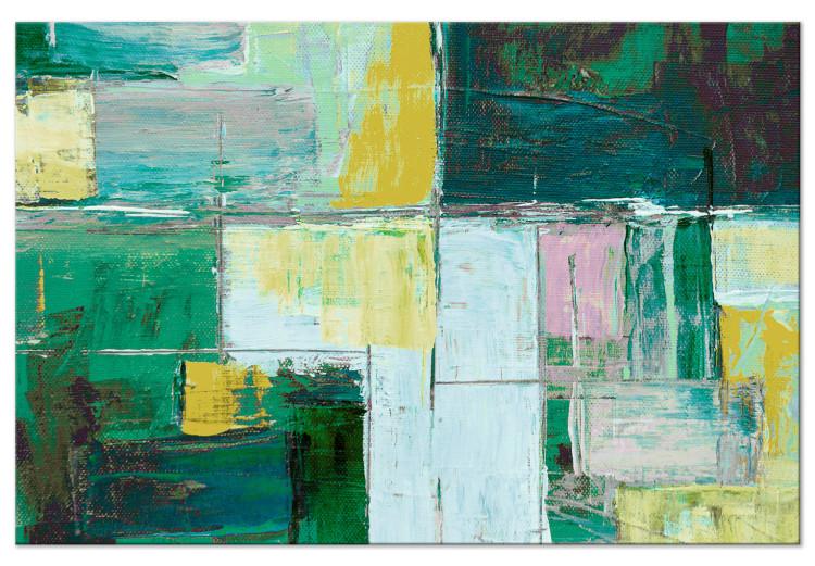 Canvas Print Oil Abstraction (1-piece) - geometric composition in greens