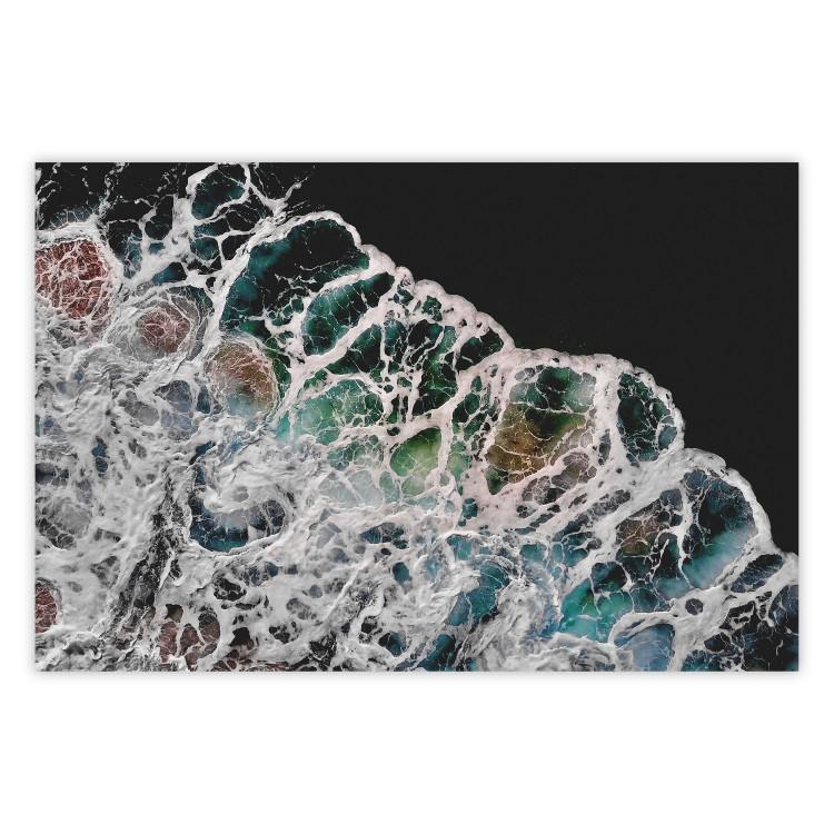 Poster Water Abstraction - Foaming Color Wave on a Black Shore Background