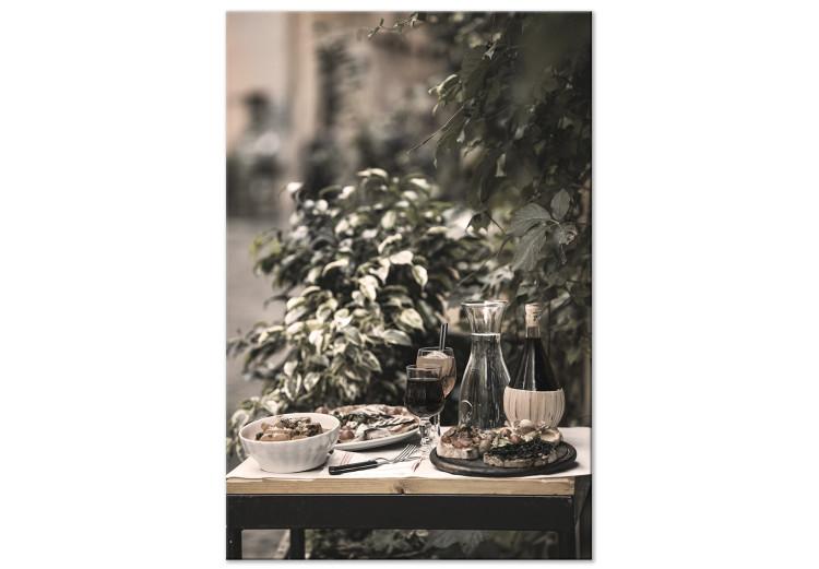 Canvas Print Food and Wine on the Table (1-piece) - still life among leaves