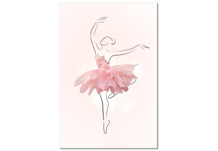 Canvas Print Ballerina (1-piece) - woman's line art in a pink floral dress