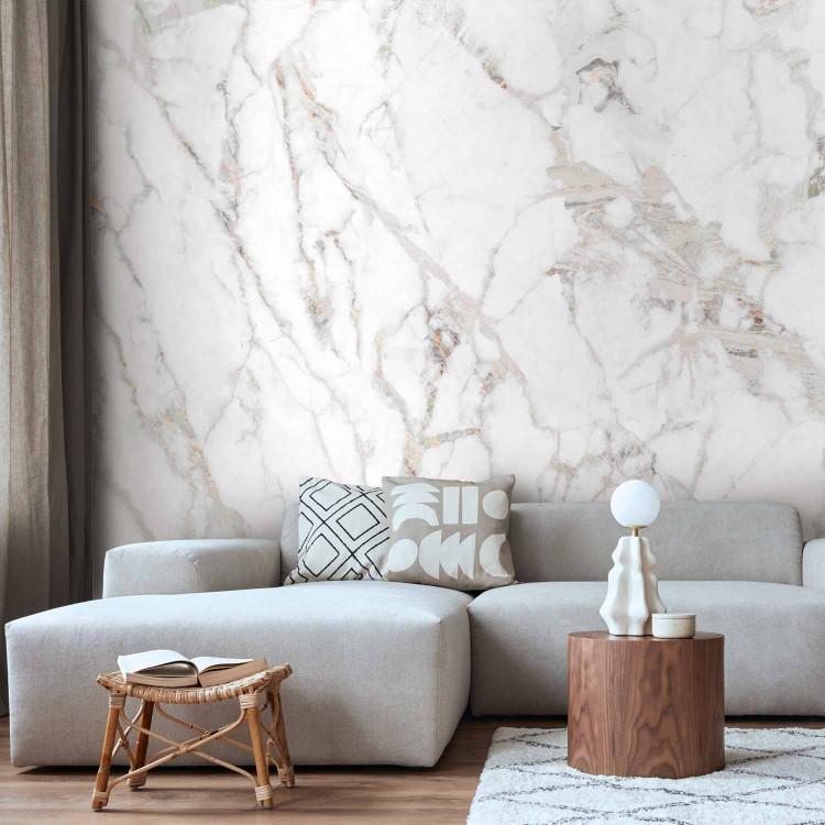 Wall Mural Elegant Rock Wall - White Marble Slab With Beige Accents