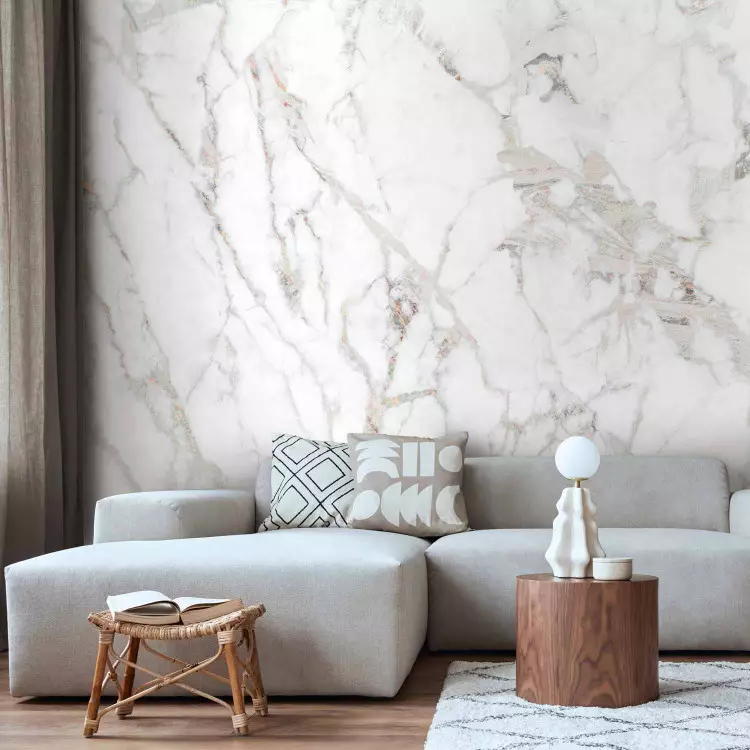 Elegant Rock Wall - White Marble Slab With Beige Accents
