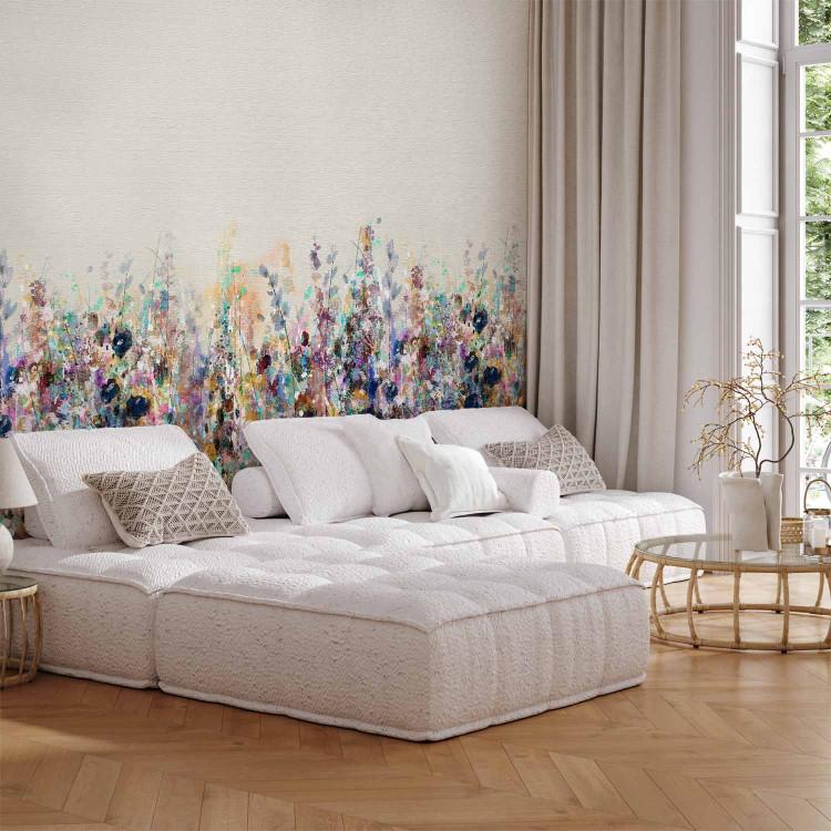 Wall Mural Yellow Meadow - Painted Landscape of Wild Flowers in the Style of a Boho