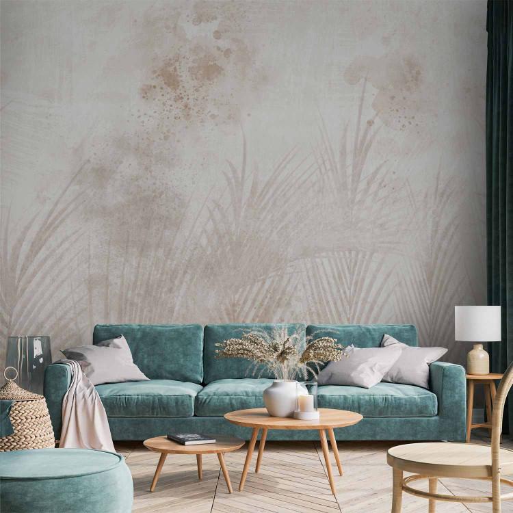 Wall Mural Sandy Relaxation - Delicate Beige Palm Leaves