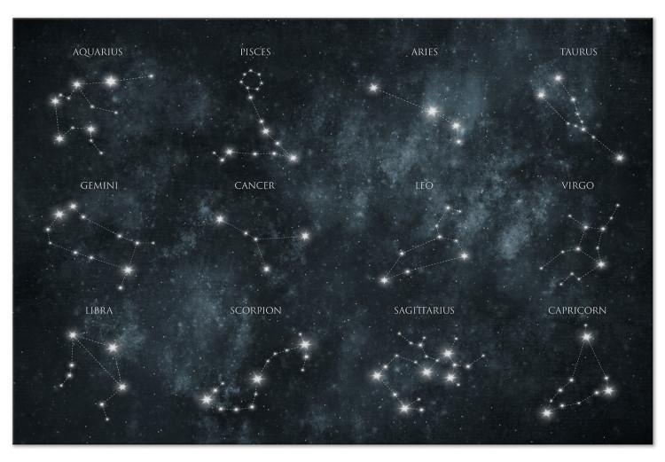 Canvas Print Stars (1-piece) - space landscape with names of zodiac signs