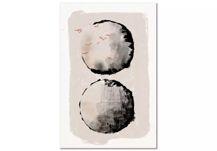 Two Moons (1-piece) - Japanese abstraction in two circles and birds