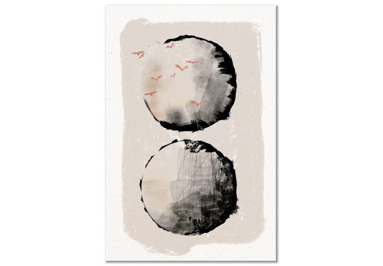 Canvas Print Two Moons (1-piece) - Japanese abstraction in two circles and birds