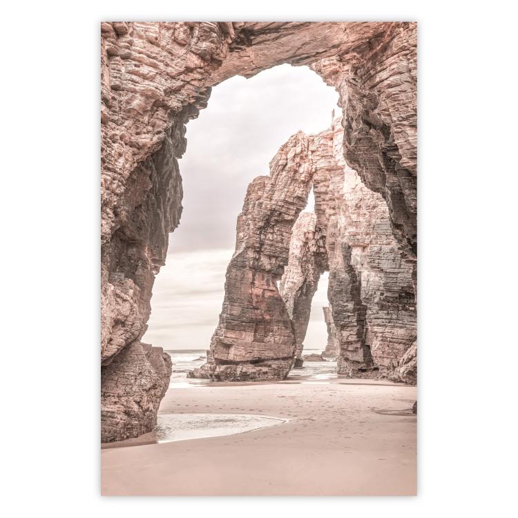 Poster Rocks on the Beach - Sea Landscape With a Great Cliff in the Sand