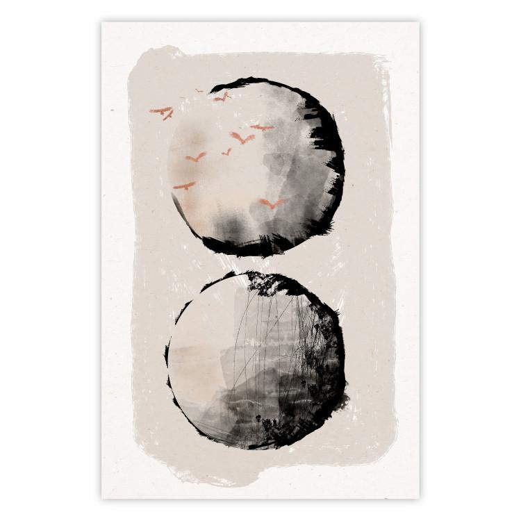 Poster Two Moons - Expressive Circles in Beige and Black Tones