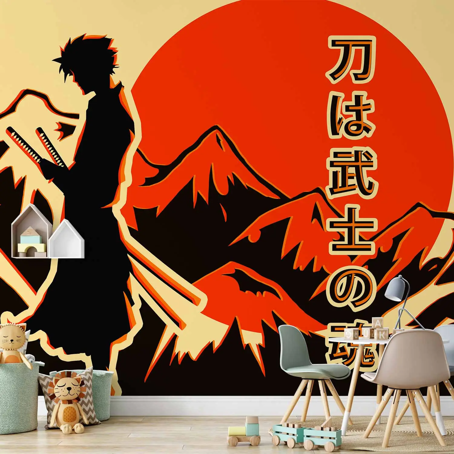 Photo Wallpaper Lonely Samurai Japanese Inscription, Mountain