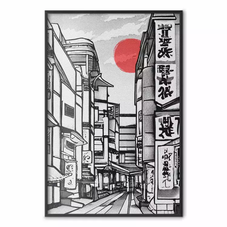 Street in Japan - Asian Style Black and White City Architecture