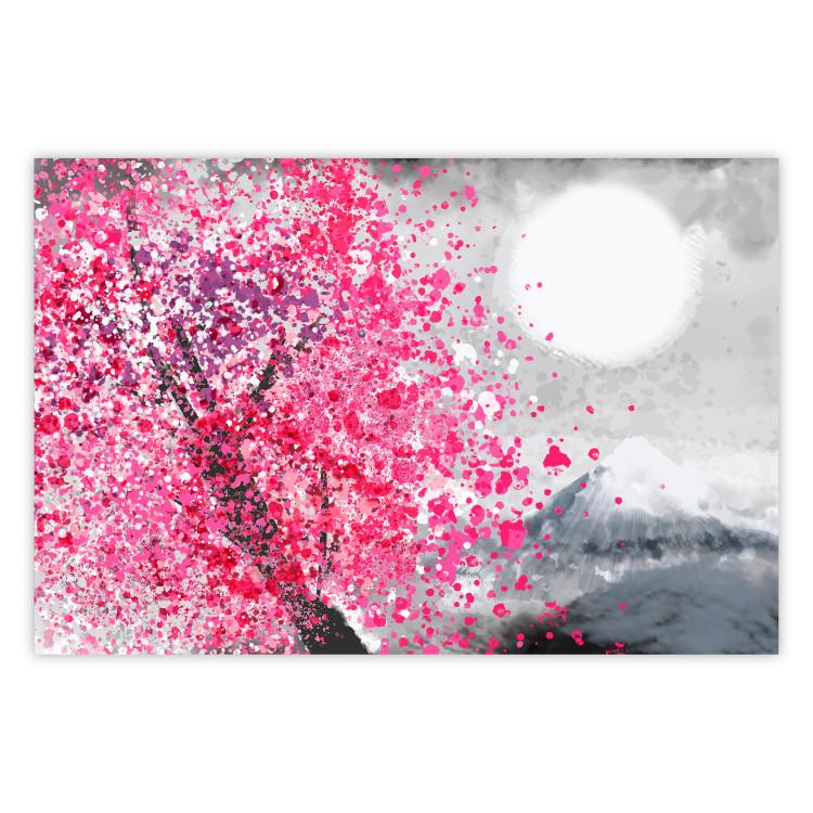 Poster Japanese Views - Landscape With Mount Fuji and a Pink Tree 