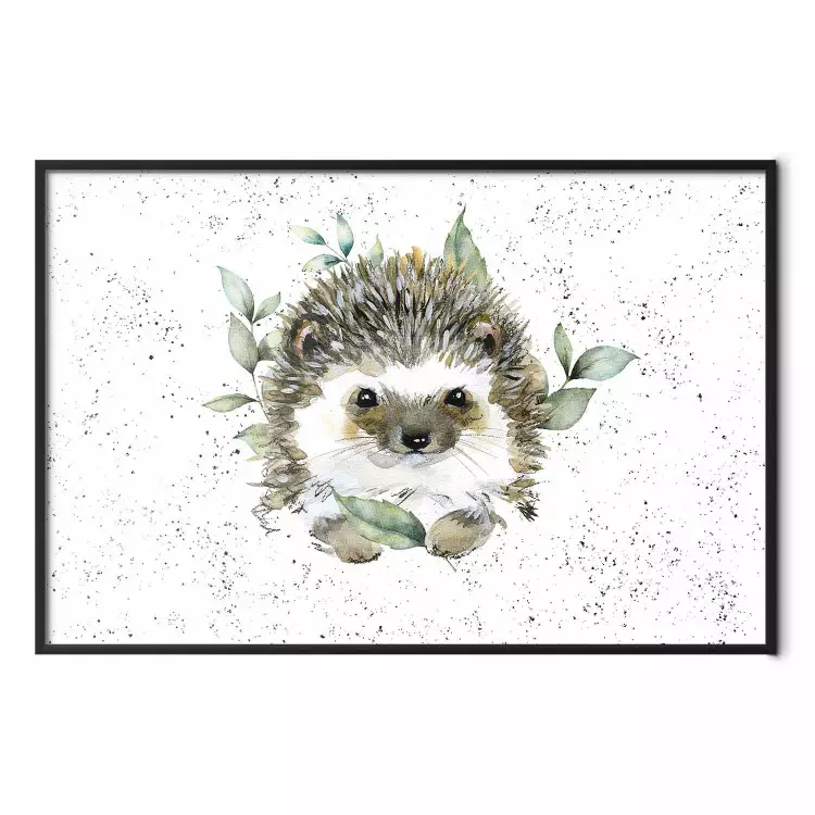 Hedgehog - Cute Painted Animals and Plants on a Polka Dot Background