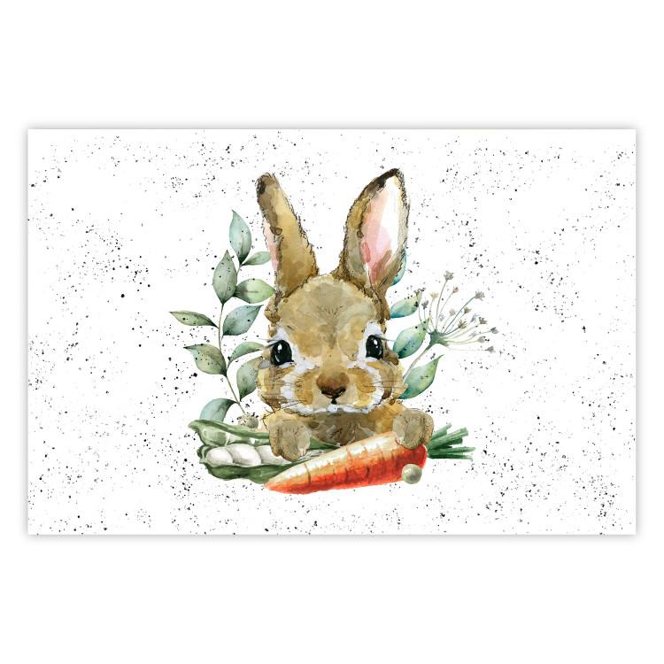 Poster Hare With Carrot - A Painted Rabbit With Vegetables on a Speckled Background
