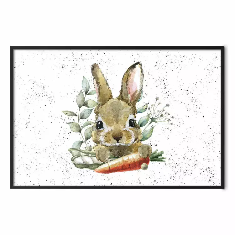 Hare With Carrot - A Painted Rabbit With Vegetables on a Speckled Background