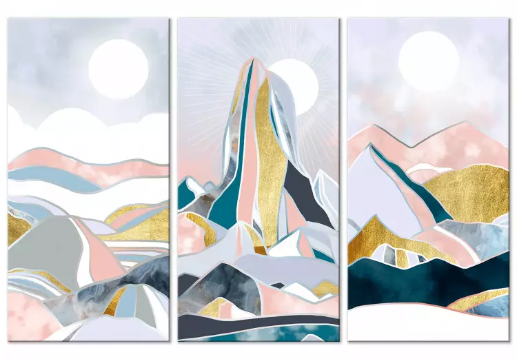 Abstract Triptych - Three Mountain Landscapes With Elements of Gold