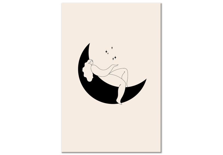 Canvas Print Magic Night - Girl Lying on the Moon With Black Stars