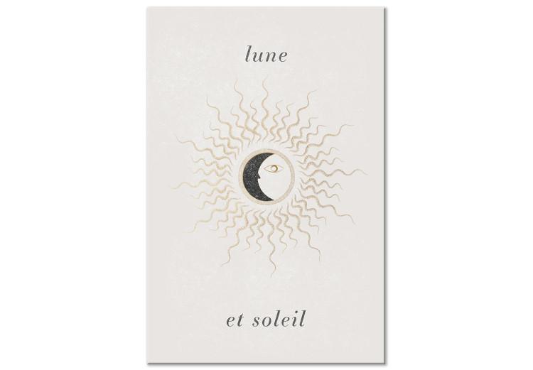 Canvas Print Moon and Sun - Graphical Representation of Celestial Bodies in Shades of Gold