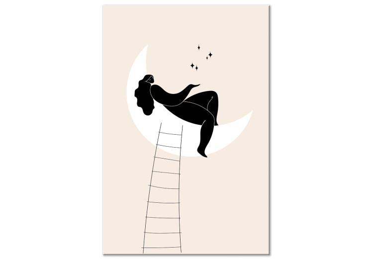 Canvas Print Ladder to the Moon - Girl Lying on the Moon Enchanting Stars