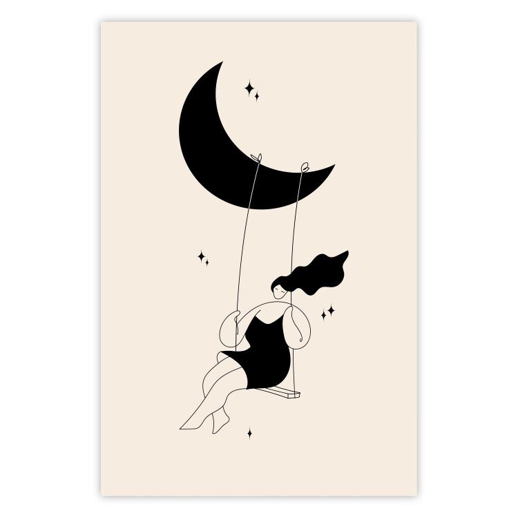 Poster Fun - Girl Swinging on the Moon Surrounded by Stars