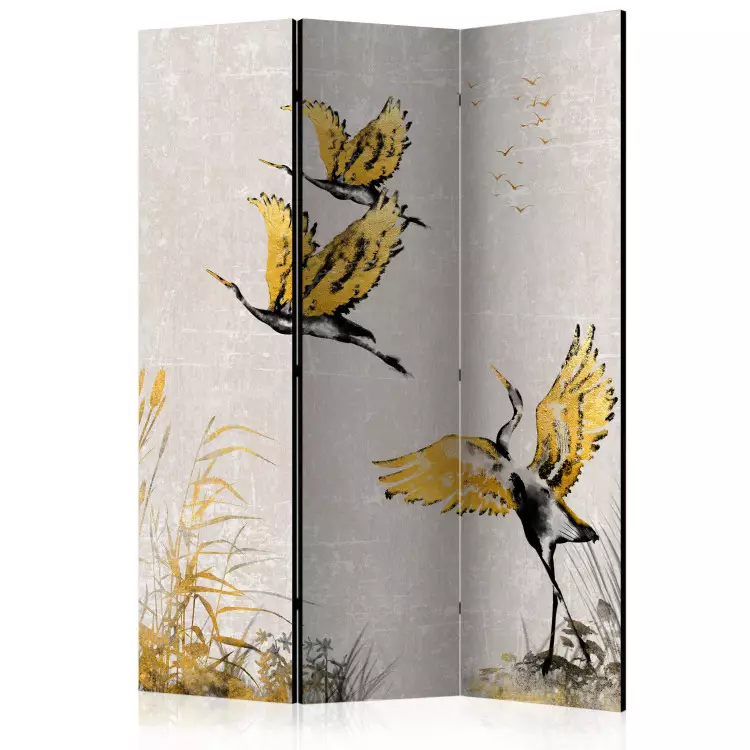 Room Divider Geese at Sunset - Birds Painted With Gold and Ink