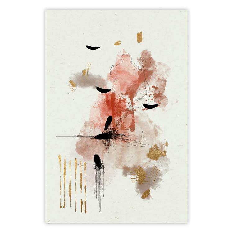 Poster Abstraction in Warm Tones - Watercolor, Traces of Color and Traces of Gold