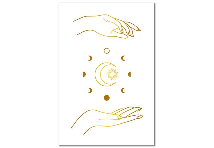 Canvas Print Magic Symbols - Golden Hands and All Phases of the Moon