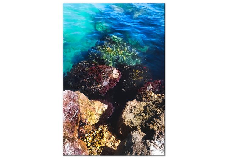 Canvas Print Rocky Shore of the Sea - Photo of Blue Water and Colored Stones