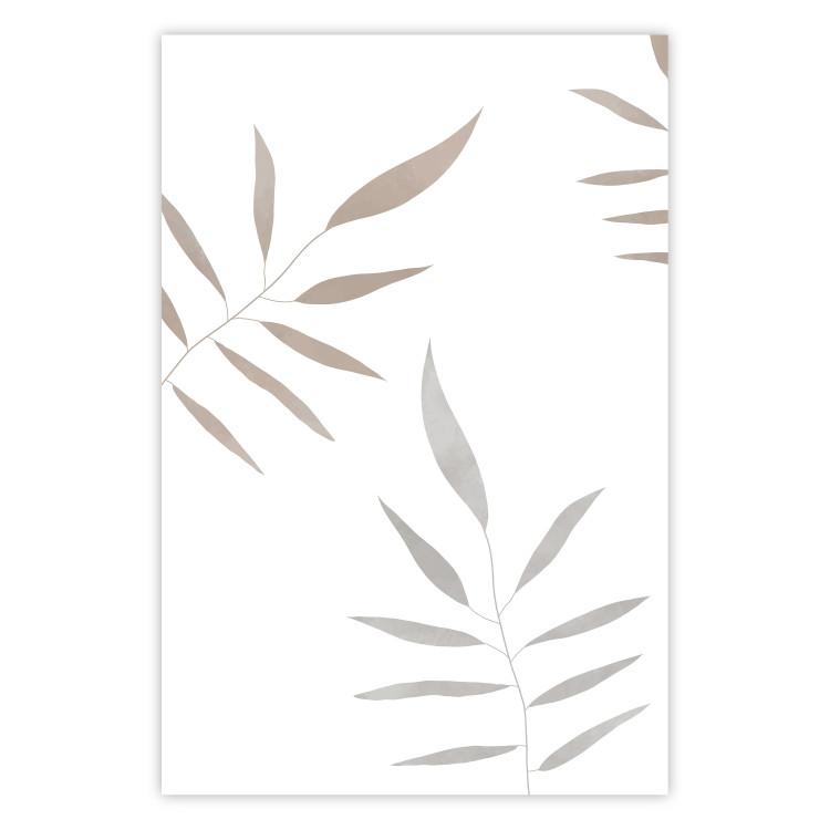 Poster Watercolor Leaves - Gray and Brown Painted Plants on a White Background